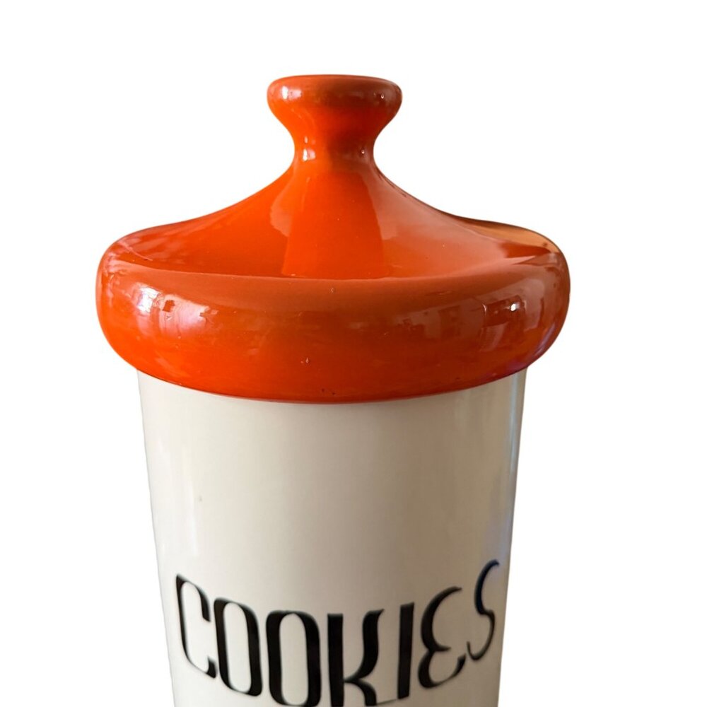 Vintage Ceramic Cookie Jar With Orange Lid & "Cookies" Text - Picture 3 of 13